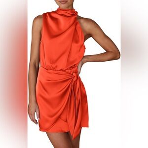 PRETTYGARDEN Womens Mock Neck Tie Waist Cocktail Party Dress